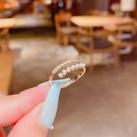 Long-lasting Color Retention Korean Micro-inlaid Zircon Pearl Opening Adjustable Fashion Ring main image 1