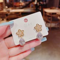 Micro-inlaid Zircon Flower Pendant Earrings Korean Of Water Drop Earrings Jewelry sku image 1
