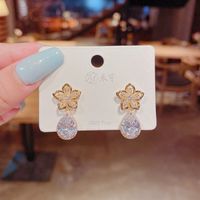 Micro-inlaid Zircon Flower Pendant Earrings Korean Of Water Drop Earrings Jewelry main image 3