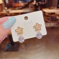 Micro-inlaid Zircon Flower Pendant Earrings Korean Of Water Drop Earrings Jewelry main image 4