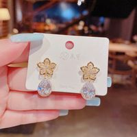 Micro-inlaid Zircon Flower Pendant Earrings Korean Of Water Drop Earrings Jewelry main image 5