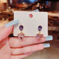 925 Silver Needle Real Gold Electroplated Color Transparent Crystal Pendant Earrings Korean Style High-grade Temperament Earrings Ornament main image 5