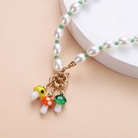 Cross-border Hot Selling Baroque Style Large Particle Pearl Necklace Korean Fashion Cute Colored Glaze Mushroom Pendant Sweater Chain main image 3