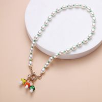 Cross-border Hot Selling Baroque Style Large Particle Pearl Necklace Korean Fashion Cute Colored Glaze Mushroom Pendant Sweater Chain main image 4