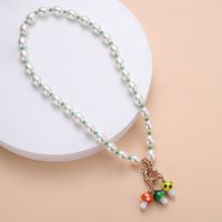 Cross-border Hot Selling Baroque Style Large Particle Pearl Necklace Korean Fashion Cute Colored Glaze Mushroom Pendant Sweater Chain main image 5