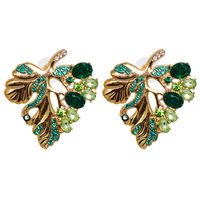 European And American New Style Spring Green Leaf Alloy Diamond Earrings Personality Exaggerated Earrings main image 2