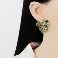 European And American New Style Spring Green Leaf Alloy Diamond Earrings Personality Exaggerated Earrings main image 3