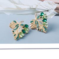 European And American New Style Spring Green Leaf Alloy Diamond Earrings Personality Exaggerated Earrings main image 5