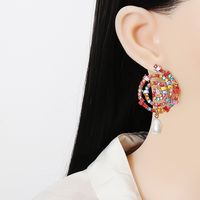 Neue Kreative Übertriebene Ohrringe Kreisfarbe Diamant Tropfenförmige Perlenanhänger Ohrringe main image 3