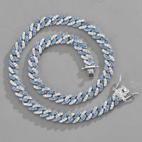 European And American Two-color Watercolor Diamond 9mm Cuban Chain Necklace Wholesale main image 1