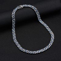 European And American Two-color Watercolor Diamond 9mm Cuban Chain Necklace Wholesale main image 4