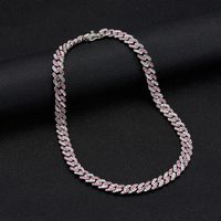 European And American Two-color Watercolor Diamond 9mm Cuban Chain Necklace Wholesale main image 5