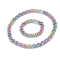 European And American Cuban Necklace 12mm Diamond-shaped Colorful Rainbow Bracelet main image 1