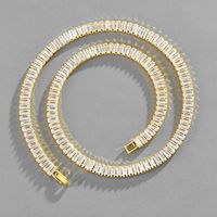 Retro Inlaid Full Zirconium Rectangular Zircon Cuban Chain Copper Bracelet Necklace main image 3