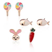 925 Silver Nail Korean Style Ins Simple Stud Earrings Set Spot Fashion Candy Fish Creative Cute Earrings Female main image 6