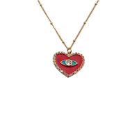 Retro Heart Copper Zircon Oil Dripping Devil's Eye Pendant Necklace main image 5