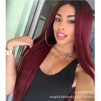 Mid-point Big Scalp Black Gradient Wine Red Long Straight Hair Wig European And American Dyed Wig Factory Wholesale main image 3