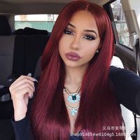 Mid-point Big Scalp Black Gradient Wine Red Long Straight Hair Wig European And American Dyed Wig Factory Wholesale main image 1