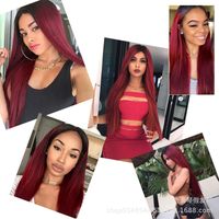 Mid-point Big Scalp Black Gradient Wine Red Long Straight Hair Wig European And American Dyed Wig Factory Wholesale main image 4