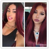 Mid-point Big Scalp Black Gradient Wine Red Long Straight Hair Wig European And American Dyed Wig Factory Wholesale main image 5