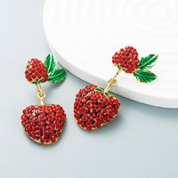 European And American Exaggerated Alloy Inlaid Glass Diamond Strawberry Earrings Wholesale main image 3