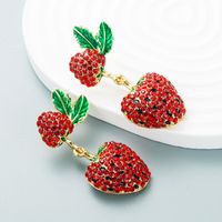 European And American Exaggerated Alloy Inlaid Glass Diamond Strawberry Earrings Wholesale main image 5