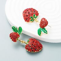 European And American Exaggerated Alloy Inlaid Glass Diamond Strawberry Earrings Wholesale main image 6