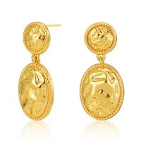 New Baroque Retro Brass 18k Gold Plated Oval Earrings Matte Earrings sku image 1