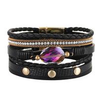 European And American Multi-layer Leather Strap Hand-woven Leather Animal Pattern Design Crystal Stone Bracelet sku image 3