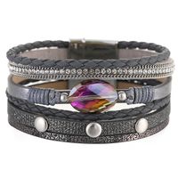 European And American Multi-layer Leather Strap Hand-woven Leather Animal Pattern Design Crystal Stone Bracelet sku image 4