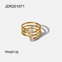 European And American White Zirconium 4 Diamond Open 18k Gold-plated Stainless Steel Ring Jewelry sku image 1