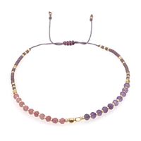 Simple Stacking Jewelry Amethyst Gem Miyuki Rice Beads Beaded Rope Bracelet Set sku image 2