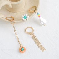 European And American Creative Trending Long Tassel Handmade Bead Earrings Set Ins Exquisite Trendy Leaf Metal Earrings sku image 1