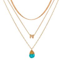 Jewelry Retro Natural Turquoise Letters Multi-layered Wear Revealing Temperament Necklace sku image 1
