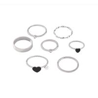 Cross-border Foreign Trade New Alloy Dripping Oil Love Simple Imitation Pearl Geometric Ring Set sku image 2