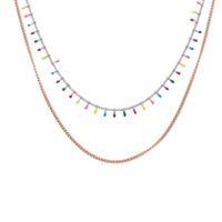 Personality Creative Titanium Steel Colorful Embellishment Double Layered Necklace sku image 1
