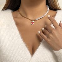 Creative Color Graffiti Shaped Imitation Pearl Cherry Smiley Color Chain Necklace sku image 3