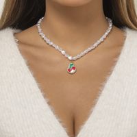Creative Color Graffiti Shaped Imitation Pearl Cherry Smiley Color Chain Necklace sku image 5