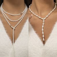 Retro Water Drop Pearl Tassel Necklace Stacking Clavicle Necklace sku image 2