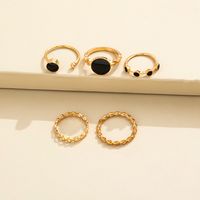 Foreign Trade Cross-border Fashion French Retro Geometric Black Round Drip Twist Ring Five-piece Set sku image 1