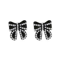 Korean Fashion Temperament Pearl Black Bow Earrings Autumn And Winter New Wild Earrings sku image 1