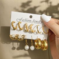 2021 New Creative Simple Fashion Temperament Women's Jewelry Pearl Pendant Lotus Earrings 9-piece Set sku image 1