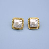 Korean New Simple Square Five-pointed Star Heart-shaped Pearl Stud Earrings Geometric And Gold Hemming Earrings Cross-border Sold Jewelry sku image 1
