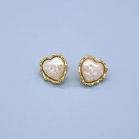 Korean New Simple Square Five-pointed Star Heart-shaped Pearl Stud Earrings Geometric And Gold Hemming Earrings Cross-border Sold Jewelry sku image 3