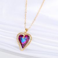 Jewelry Colorful Crystal Glass Necklace Simple Moon Pendant Clavicle Chain Jewelry sku image 3