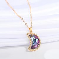 Jewelry Colorful Crystal Glass Necklace Simple Moon Pendant Clavicle Chain Jewelry sku image 4