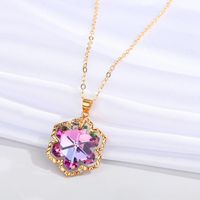 Jewelry Colorful Crystal Glass Necklace Simple Moon Pendant Clavicle Chain Jewelry sku image 1
