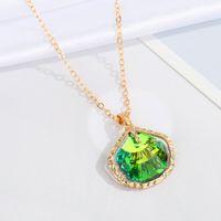 Jewelry Colorful Crystal Glass Necklace Simple Moon Pendant Clavicle Chain Jewelry sku image 5