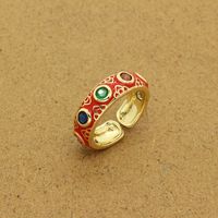 European Cross-border Retro Ethnic Color Zircon Carved Retro Drip Open Ring sku image 1