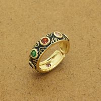 European Cross-border Retro Ethnic Color Zircon Carved Retro Drip Open Ring sku image 2